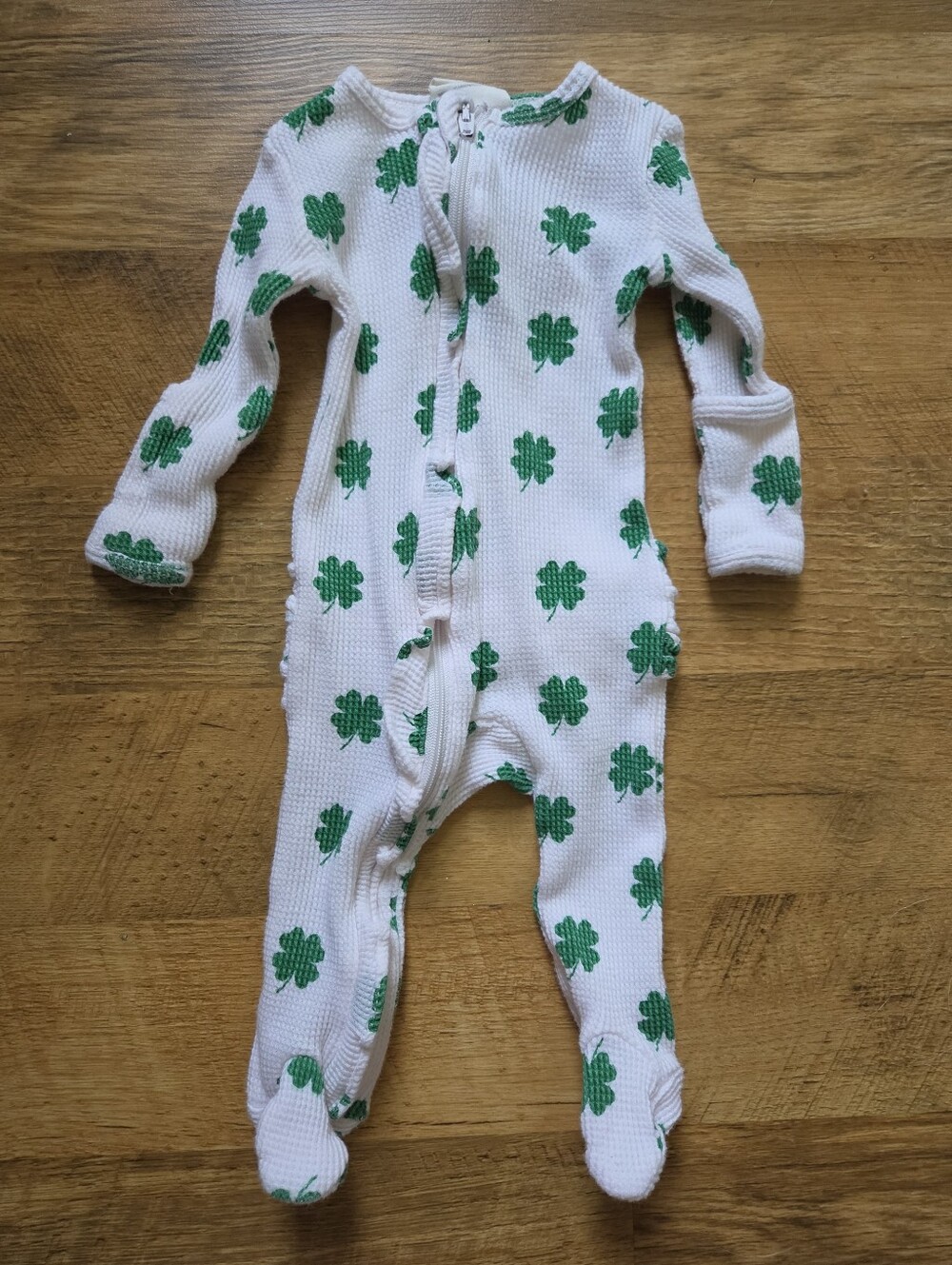 Spearmintlove Organic Waffle Ruffle Zip Footie Shamrock St. Patrick's Day